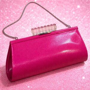Steve Madden Hot Pink Patent Clutch Bag Lucite Clasp Y2K Retro Evening Purse